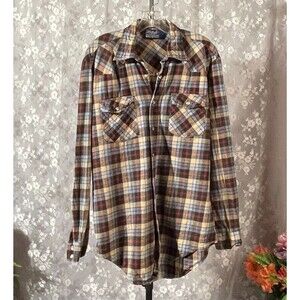 Vintage 80s Cowboy Shirt Size Large 1980s Retro Plaid Pearl Snap Western Cabin